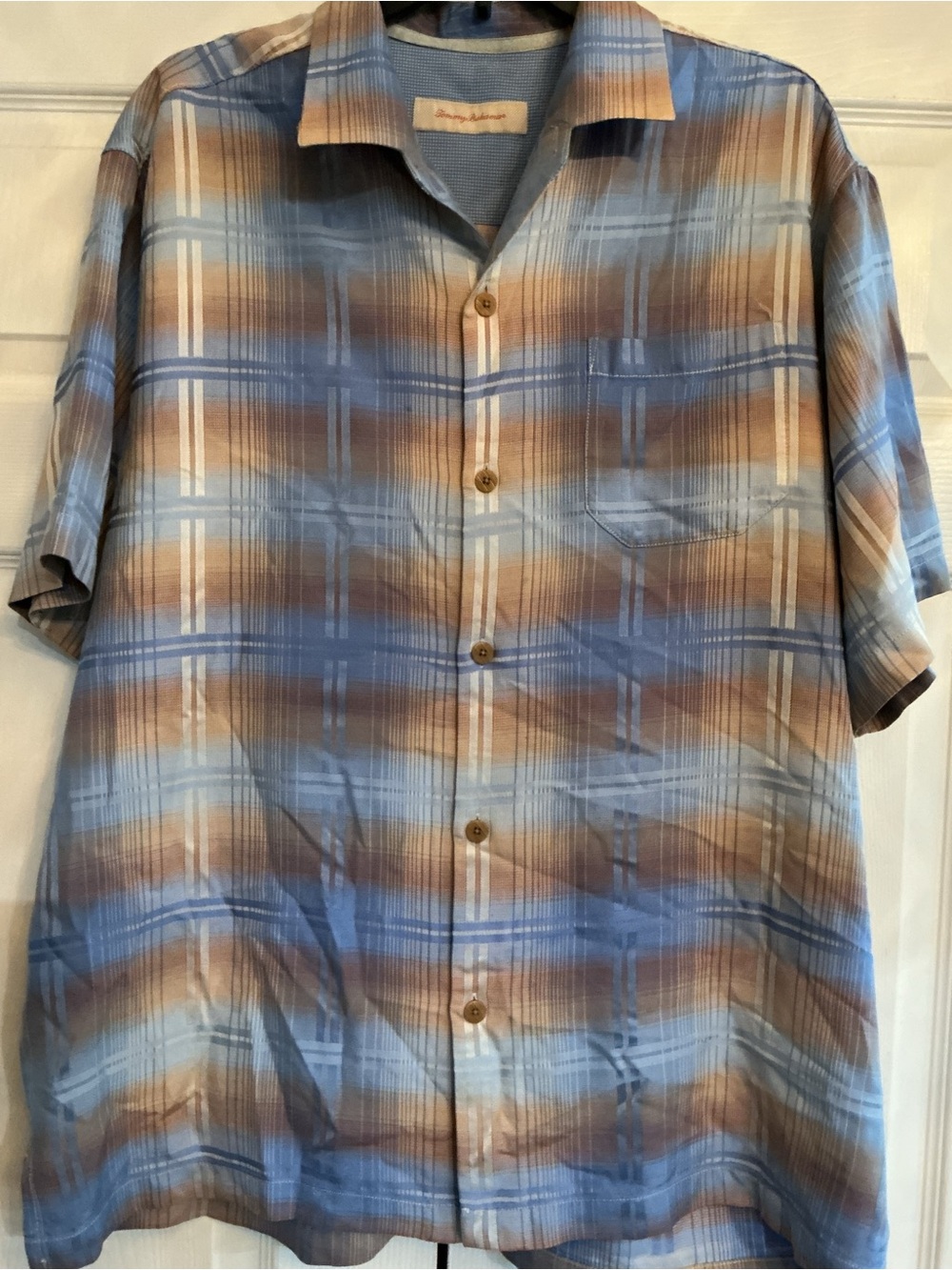 Tommy Bahama Blue and Brown Plaid Short-Sleeve Button-Down